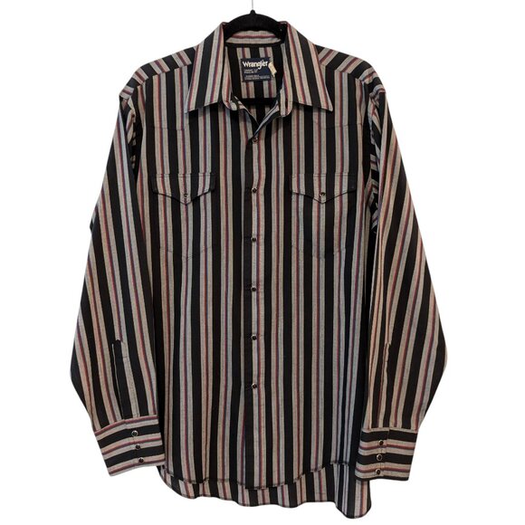 Vintage Wrangler Mens Sz L/XL (16.5") Stripe Pearl Snap Cowboy Cut Reg Fit Shirt - Picture 1 of 9